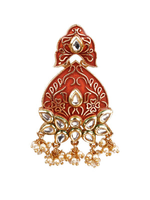 DESIGNER RED AND GOLD DANGLE EARRINGS - Rajwada