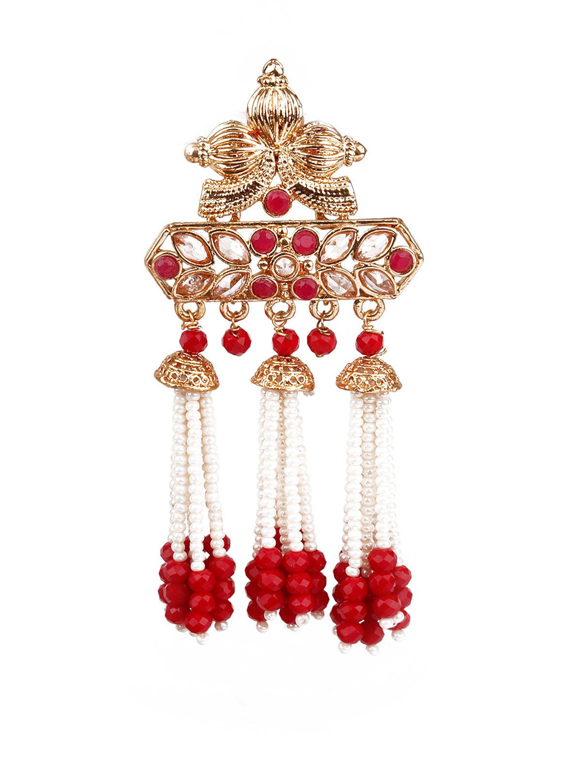 DESIGNER RED AND GOLD DANGLE EARRINGS - Rajwada