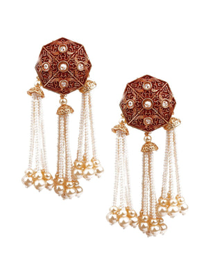 DESIGNER RED AND GOLD TASSELED DANGLE EARRINGS - Rajwada