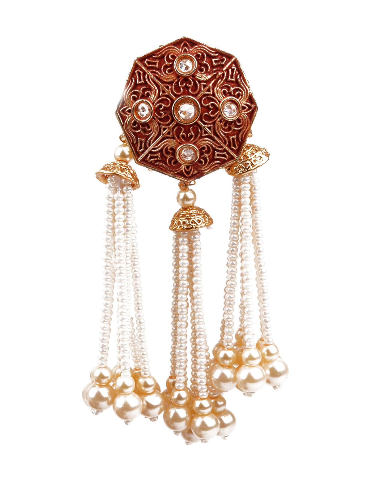 DESIGNER RED AND GOLD TASSELED DANGLE EARRINGS - Rajwada