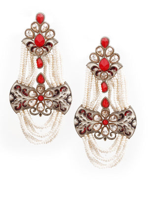 DESIGNER RED AND WHITE DANGLER EARRINGS - Rajwada
