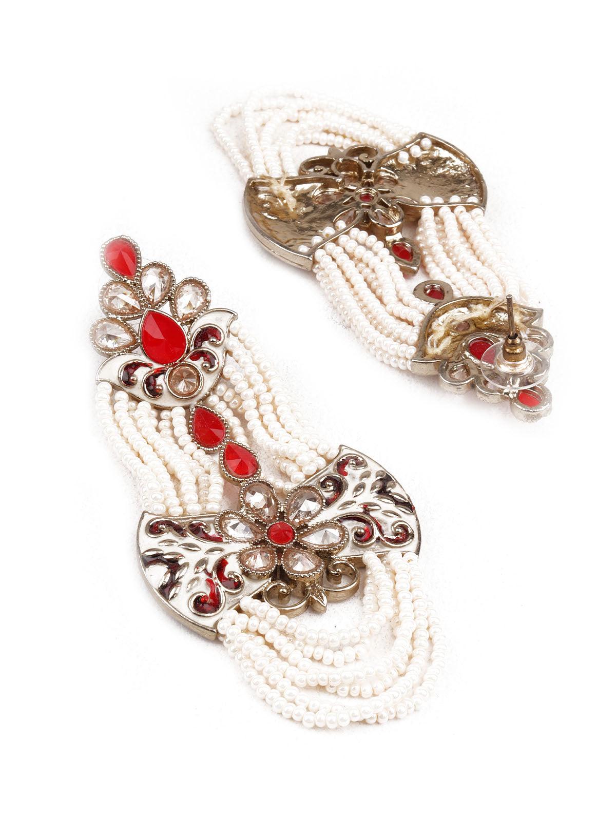 DESIGNER RED AND WHITE DANGLER EARRINGS - Rajwada