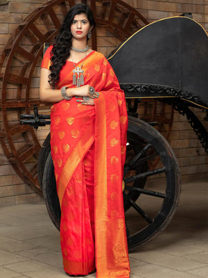 Designer Red Banarasi Silk Saree - Rajwada