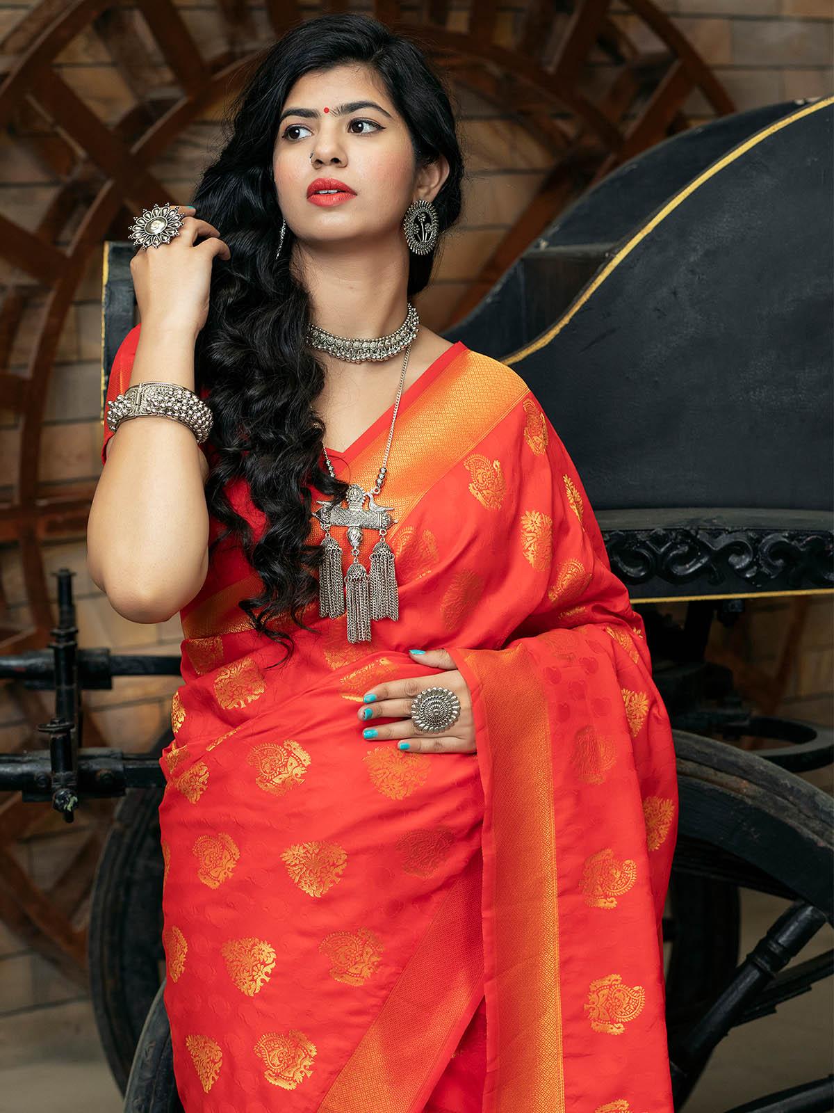 Designer Red Banarasi Silk Saree - Rajwada