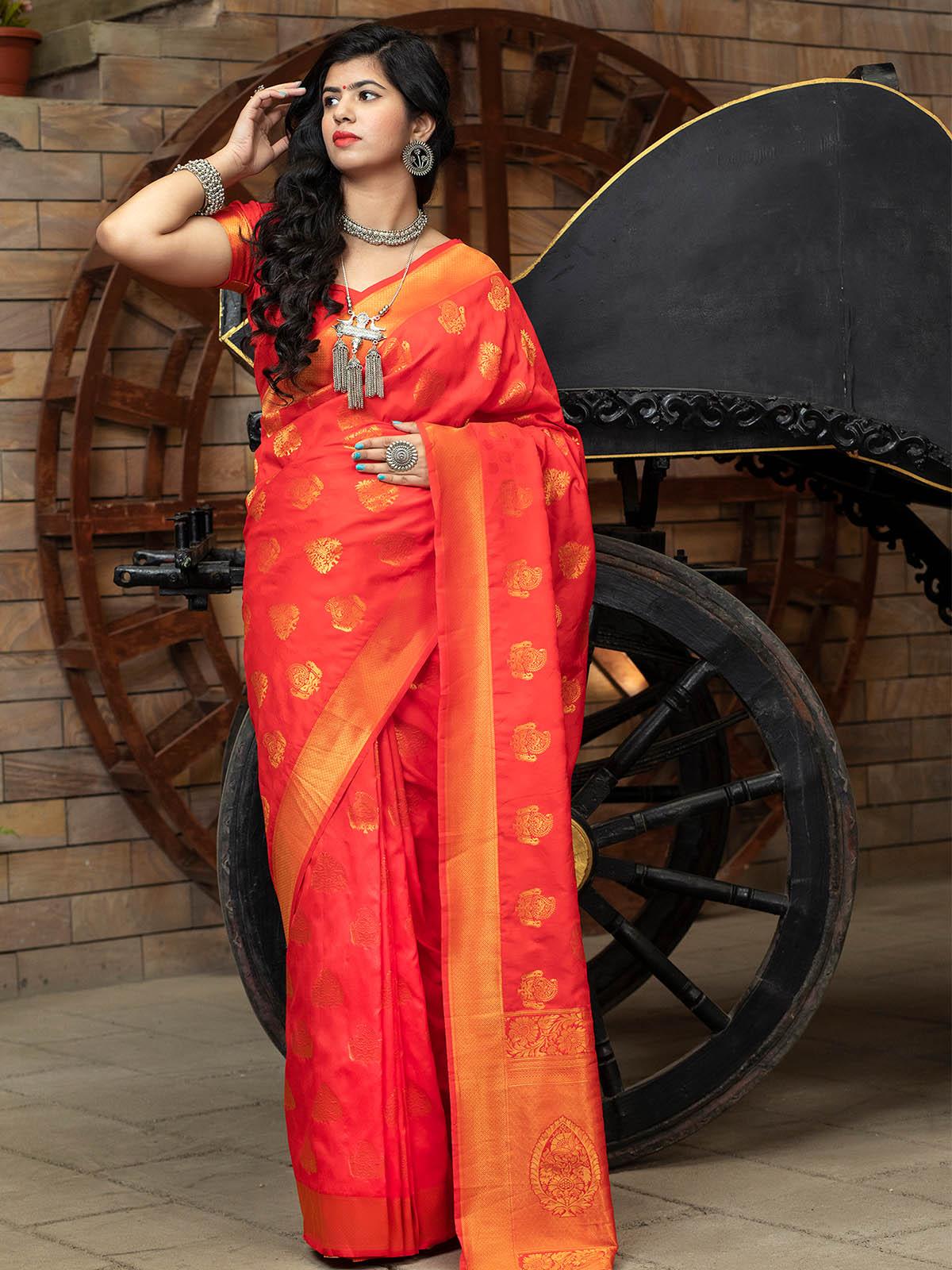Designer Red Banarasi Silk Saree - Rajwada