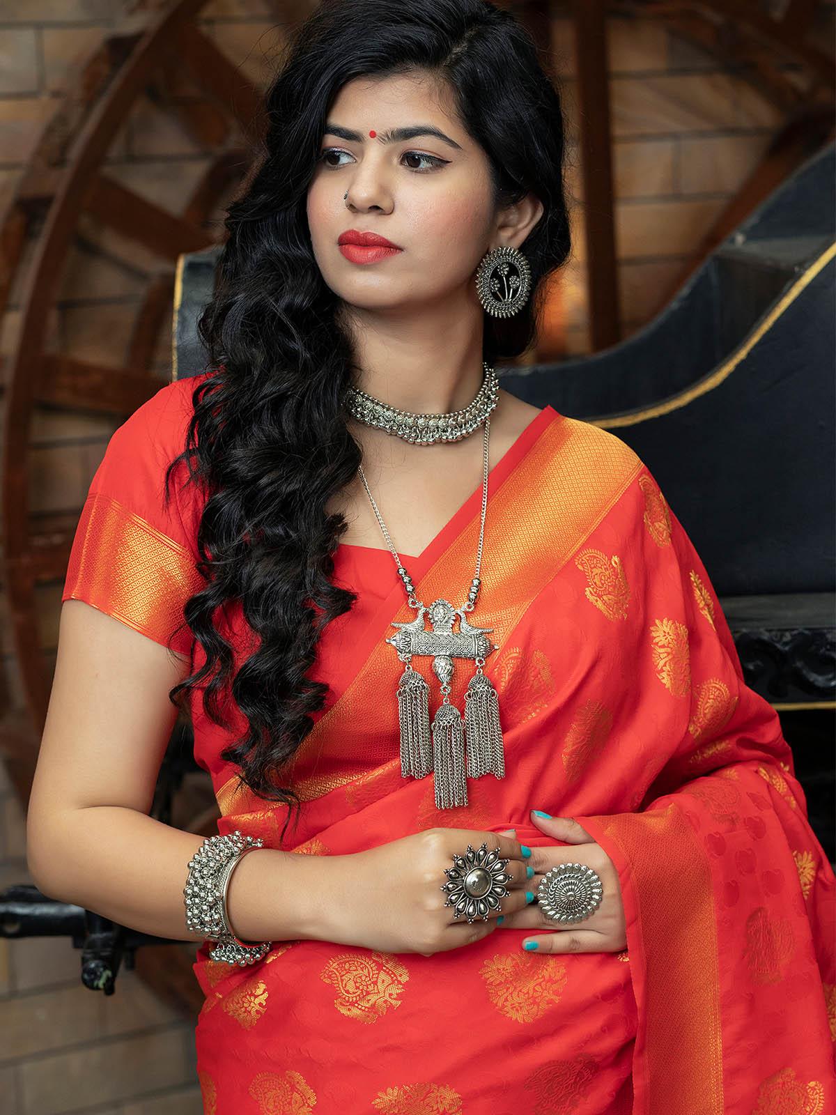 Designer Red Banarasi Silk Saree - Rajwada