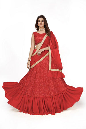Designer Red Georgette Lehenga Choli - Rajwada