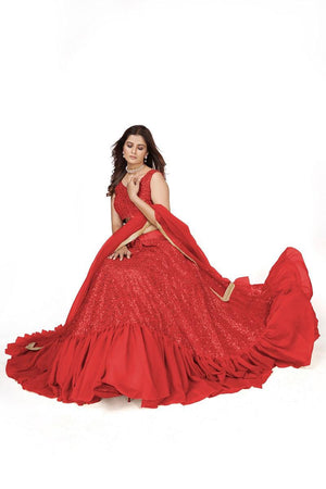 Designer Red Georgette Lehenga Choli - Rajwada
