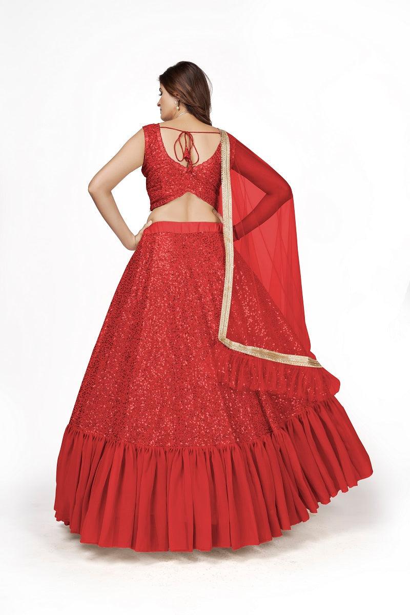 Designer Red Georgette Lehenga Choli - Rajwada