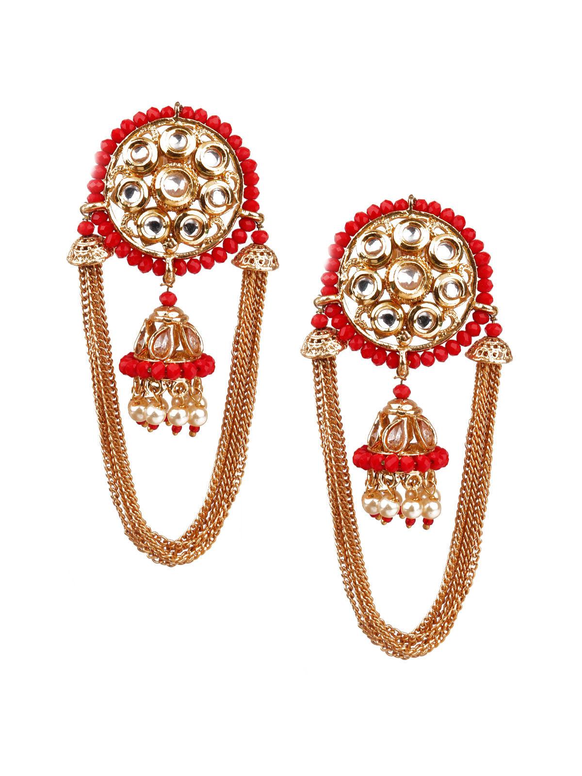 DESIGNER RED JHUMKI EARRINGS - Rajwada