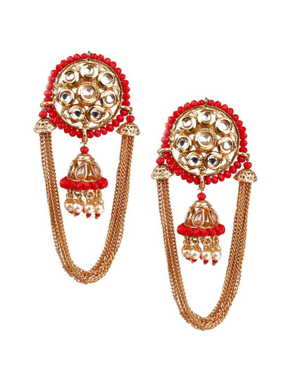 DESIGNER RED JHUMKI EARRINGS - Rajwada