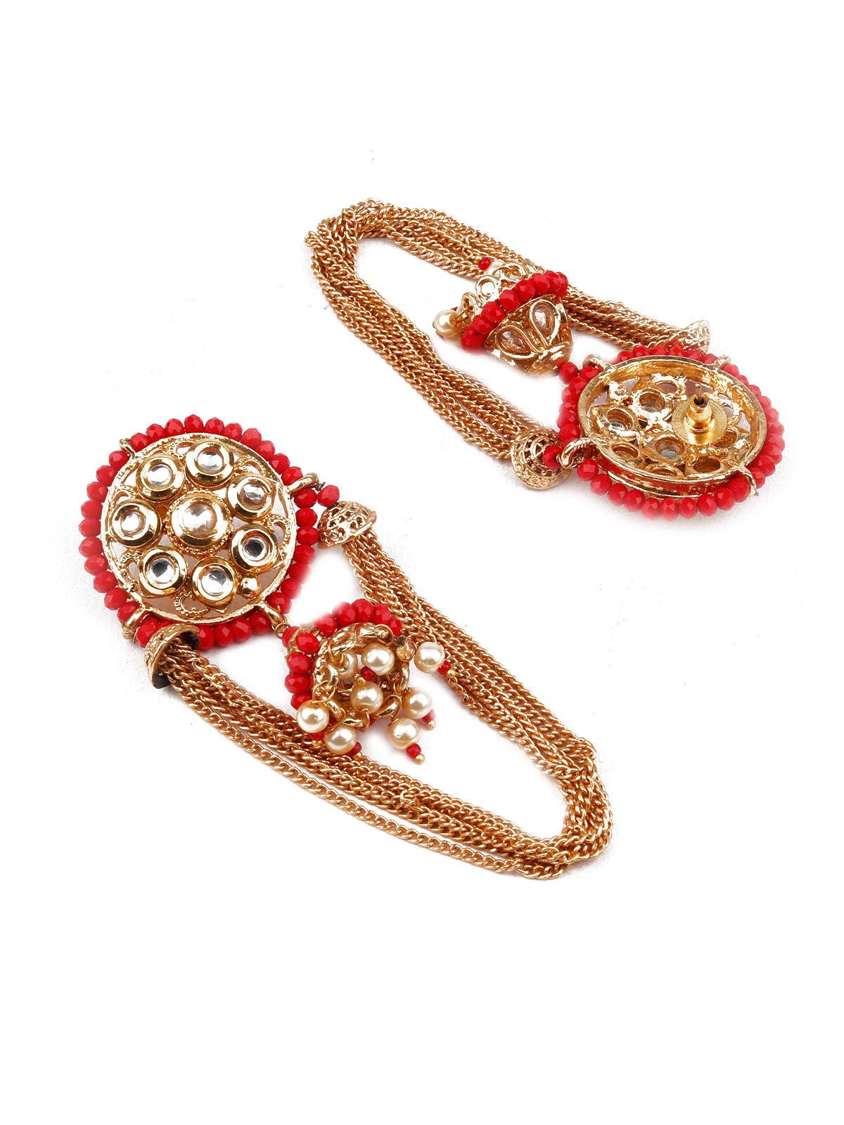 DESIGNER RED JHUMKI EARRINGS - Rajwada