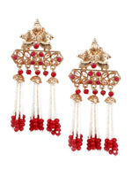 DESIGNER RED, WHITE AND GOLD DANGLE EARRINGS - Rajwada