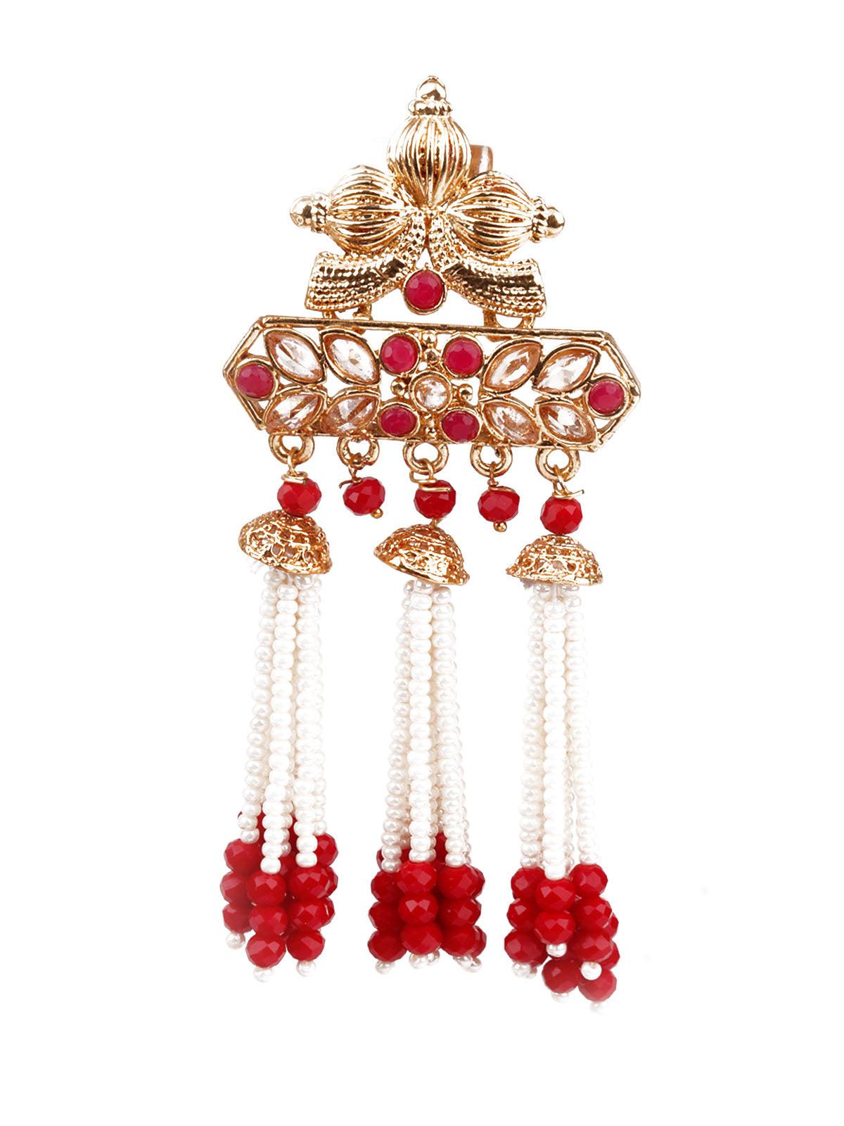 DESIGNER RED, WHITE AND GOLD DANGLE EARRINGS - Rajwada