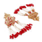 DESIGNER RED, WHITE AND GOLD DANGLE EARRINGS - Rajwada