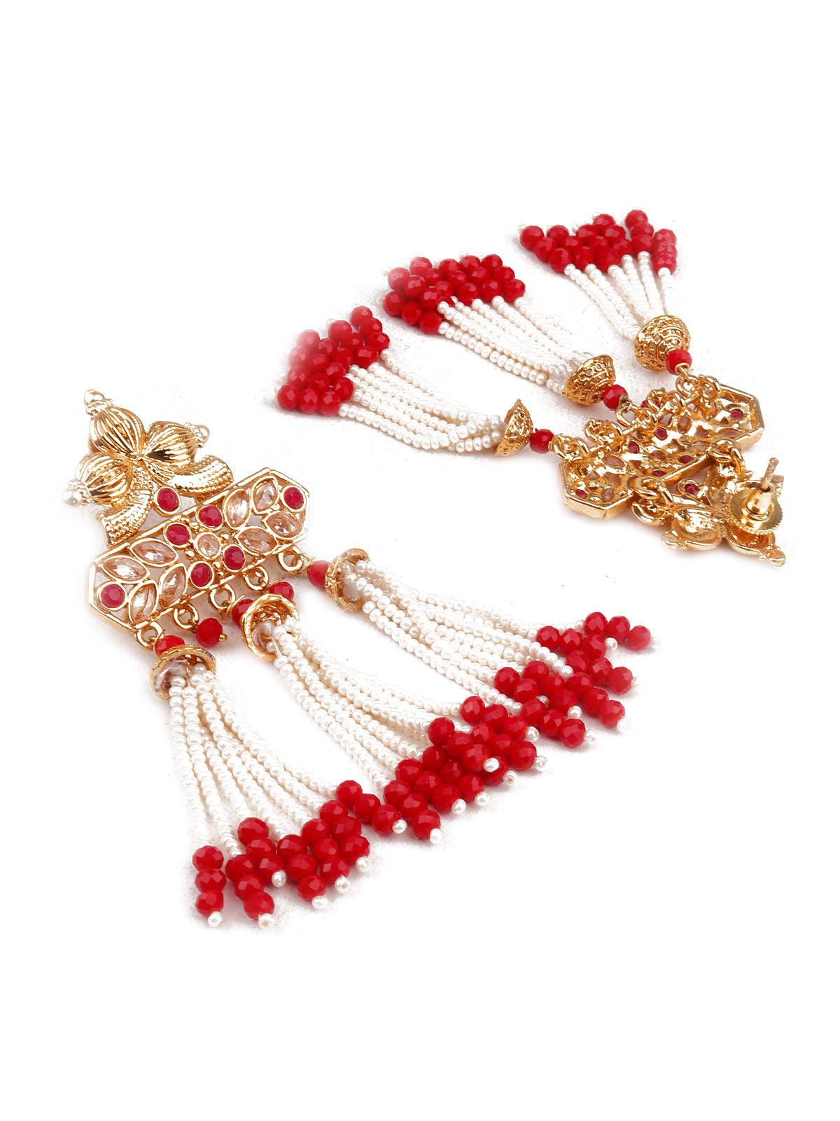 DESIGNER RED, WHITE AND GOLD DANGLE EARRINGS - Rajwada