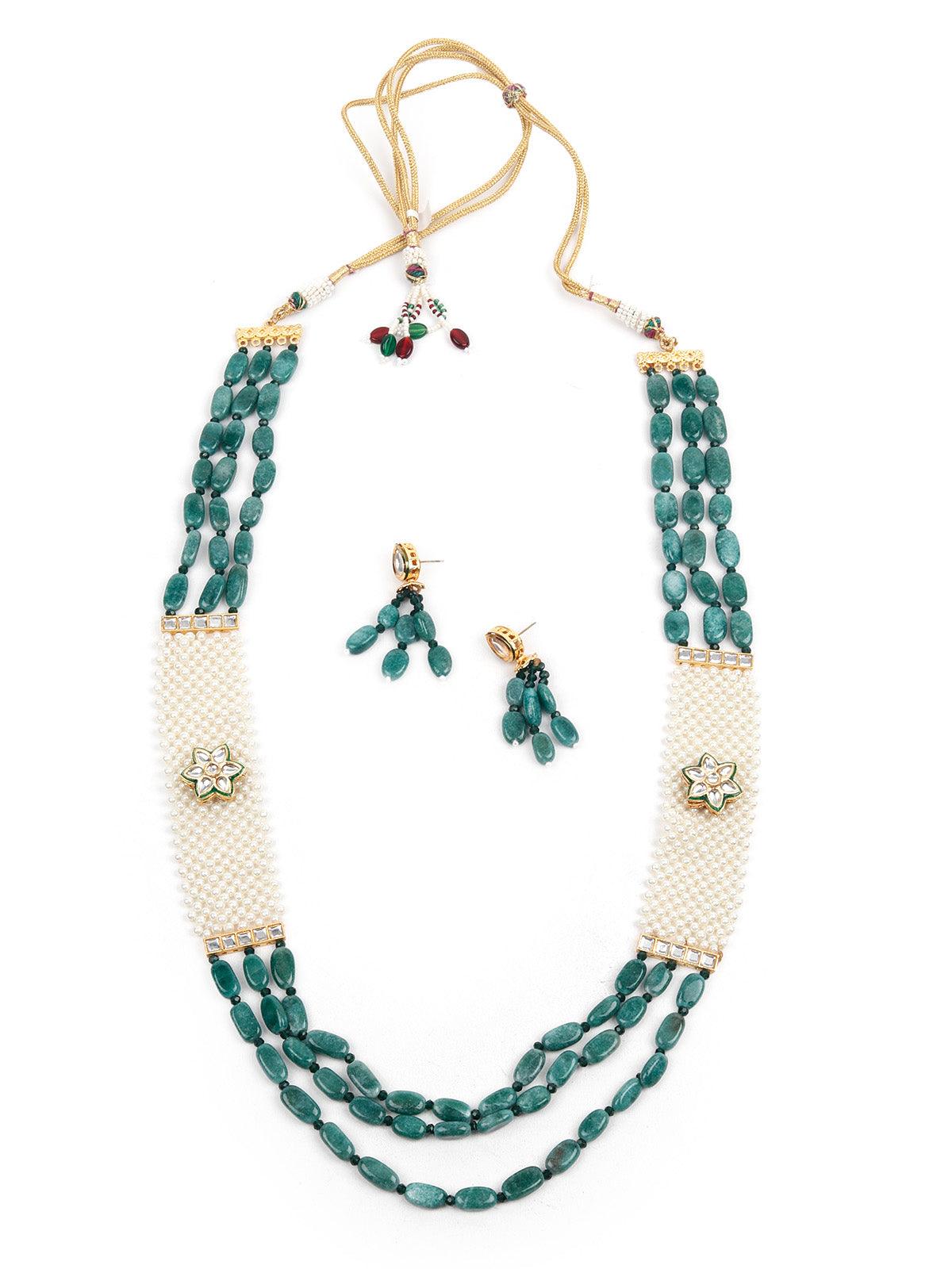 DESIGNER STONES AND KUNDAN NECKLACE SET - Rajwada