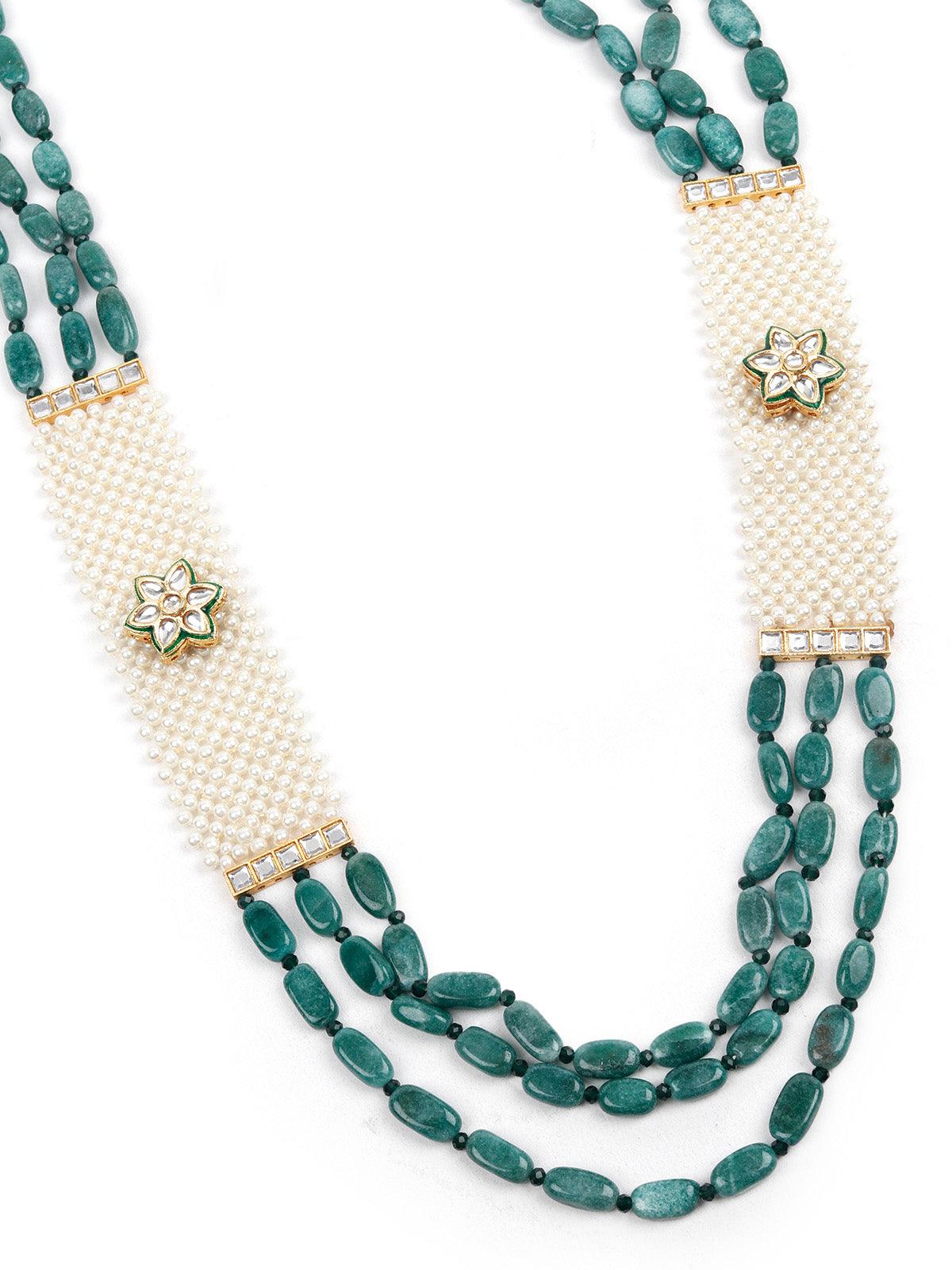 DESIGNER STONES AND KUNDAN NECKLACE SET - Rajwada