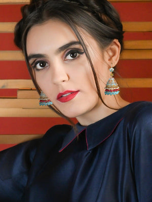 Designer turquoise blue jhumkas - Rajwada