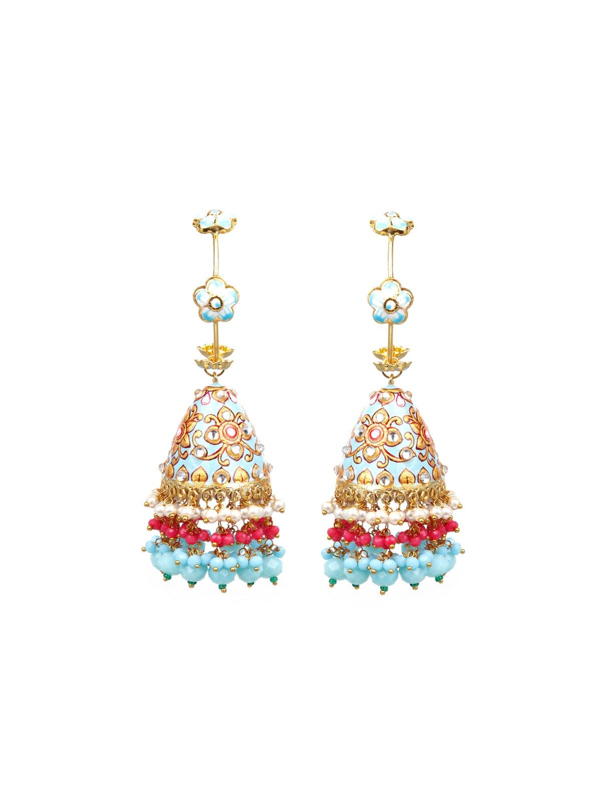 Designer turquoise blue jhumkas - Rajwada