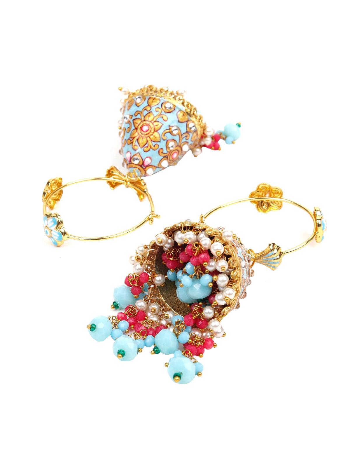 Designer turquoise blue jhumkas - Rajwada