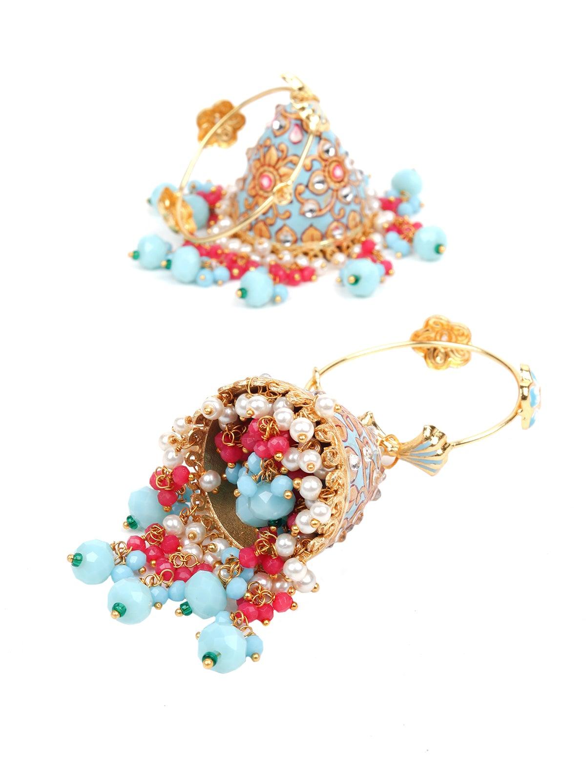 Designer turquoise blue jhumkas - Rajwada
