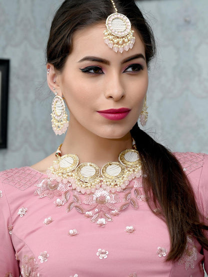 Designer White and Gold Traditional Choker Set for Women - Rajwada