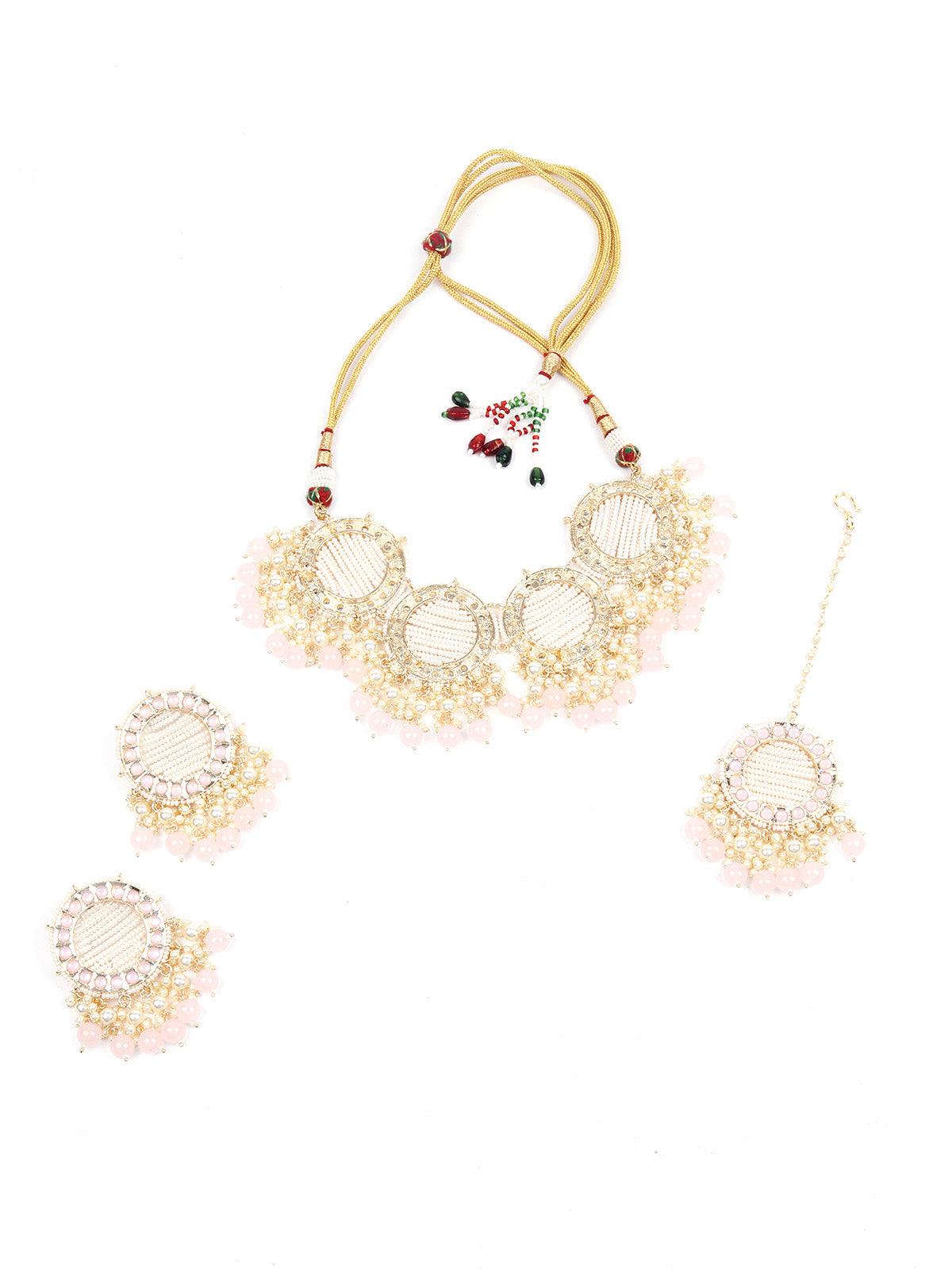 Designer White and Gold Traditional Choker Set for Women - Rajwada