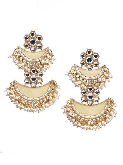 DESIGNER YELLOW AND GOLD CHANDBALI EARRINGS FOR WOMEN - Rajwada