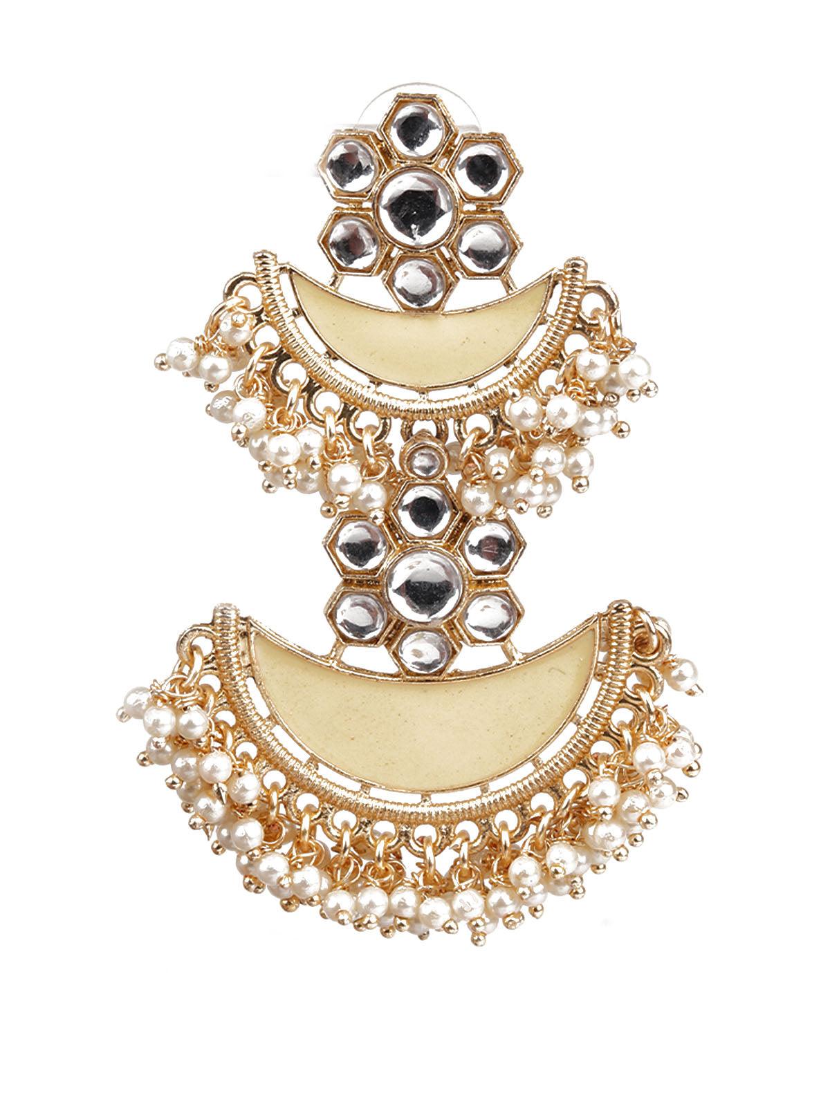 DESIGNER YELLOW AND GOLD CHANDBALI EARRINGS FOR WOMEN - Rajwada