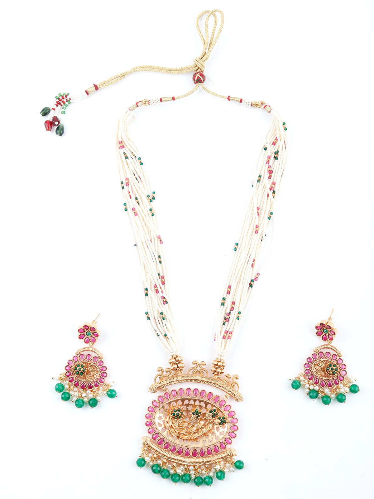 Desirable Taffy Pink Leafy Necklace Set - Rajwada