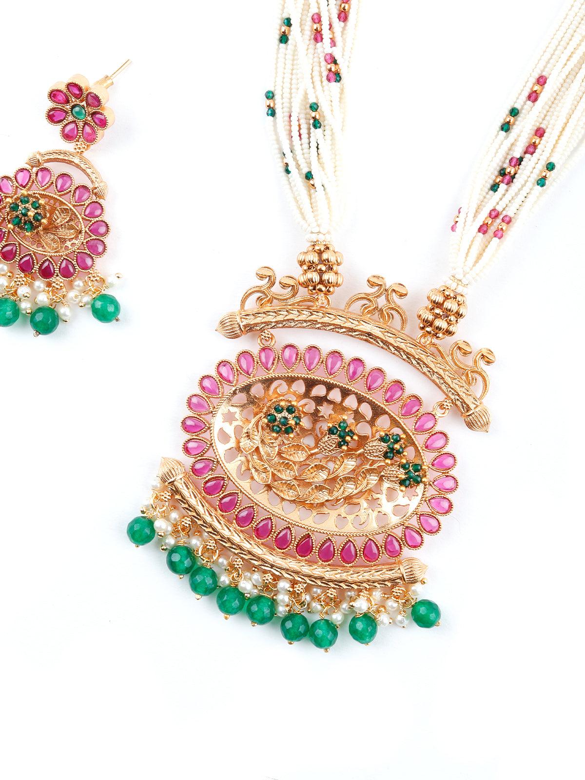 Desirable Taffy Pink Leafy Necklace Set - Rajwada