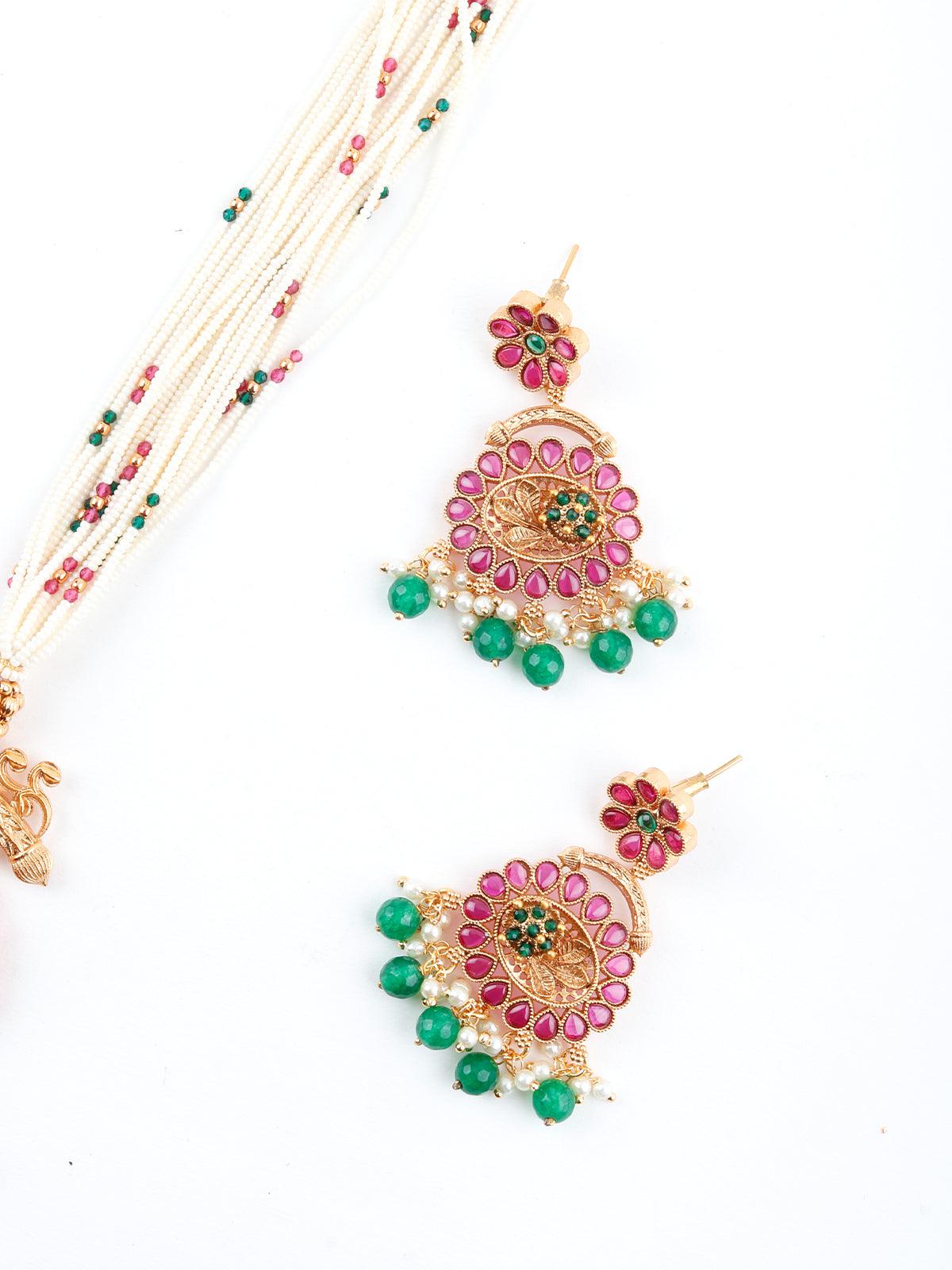 Desirable Taffy Pink Leafy Necklace Set - Rajwada