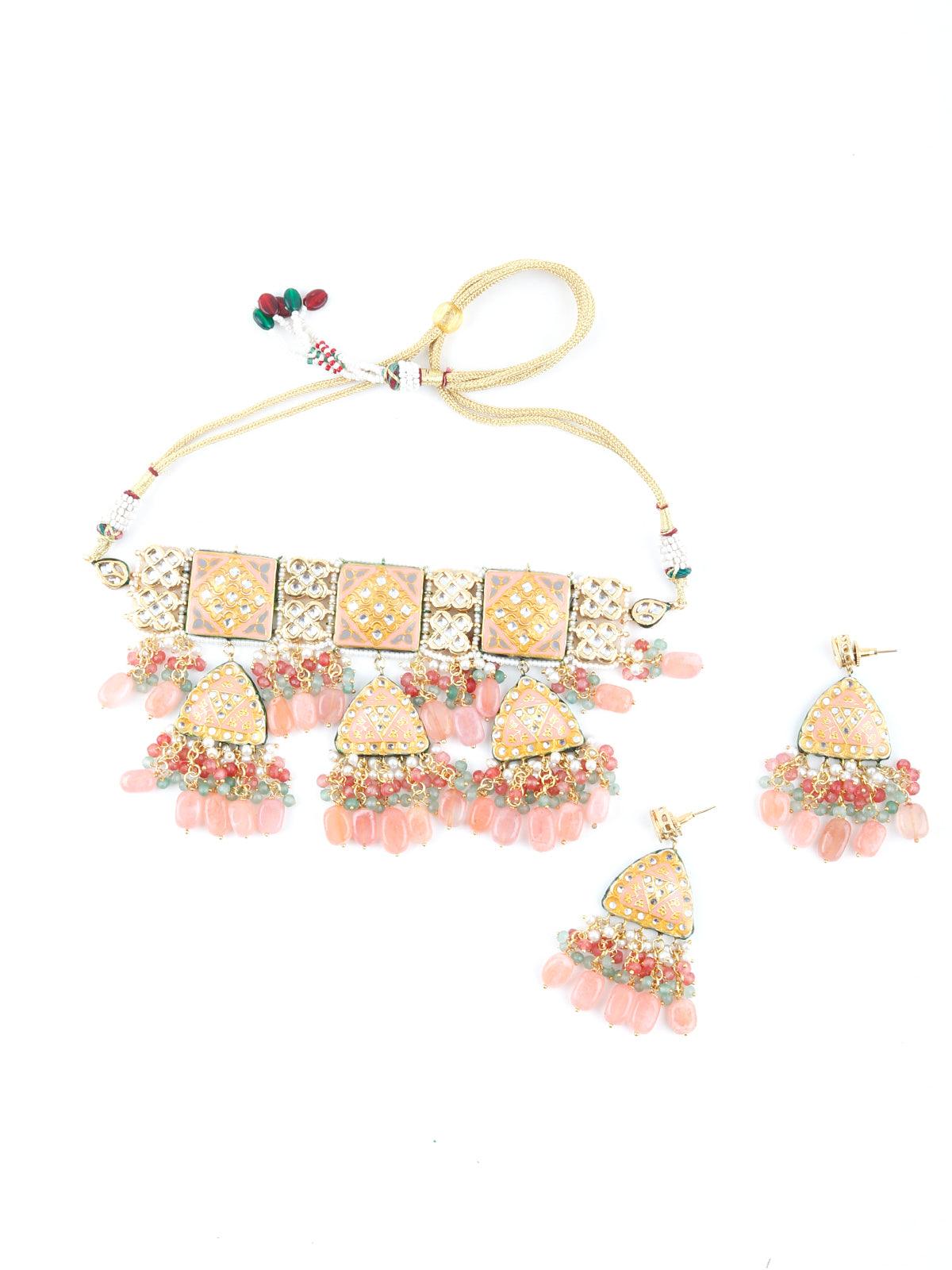 Diva Coral Choker Necklace Set - Rajwada
