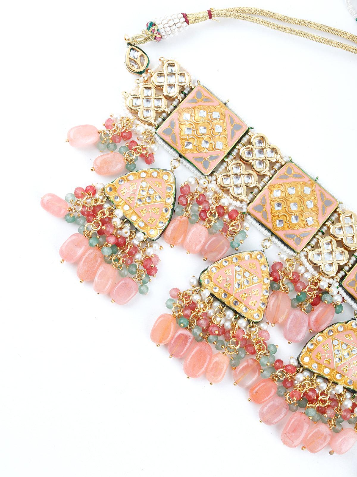 Diva Coral Choker Necklace Set - Rajwada