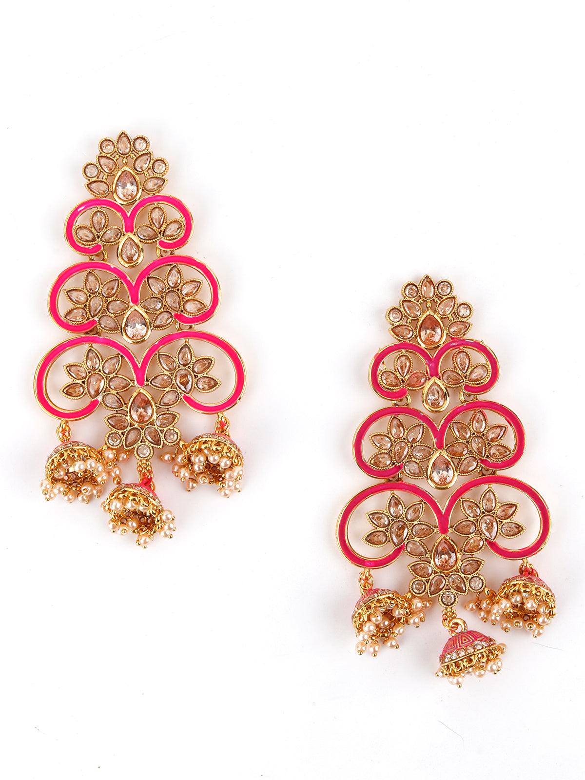Divine Pink Dangle-Jhumka Earrings! - Rajwada