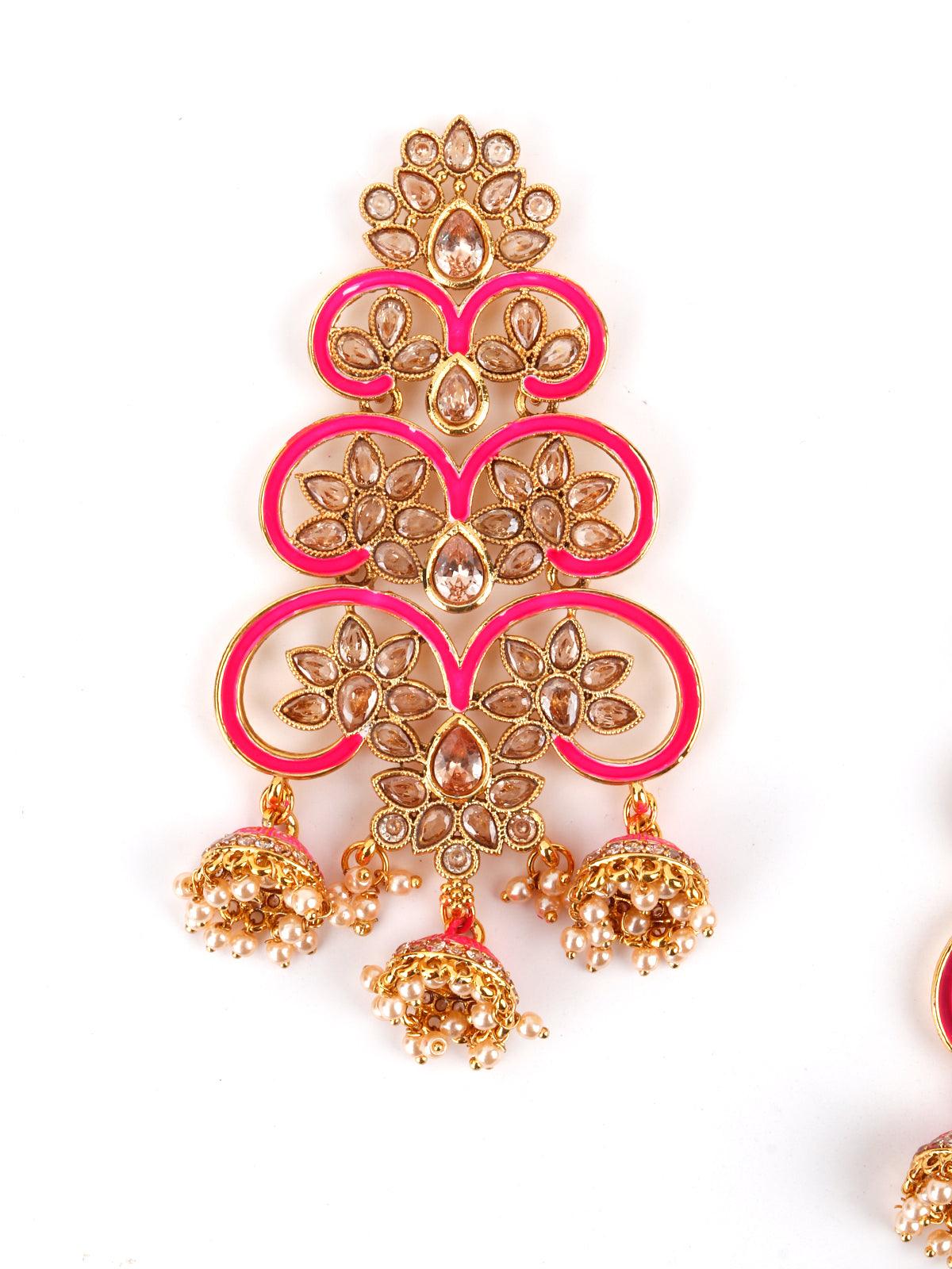 Divine Pink Dangle-Jhumka Earrings! - Rajwada