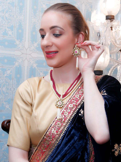 Double Sided Pearl and Kundan Necklace set - Rajwada