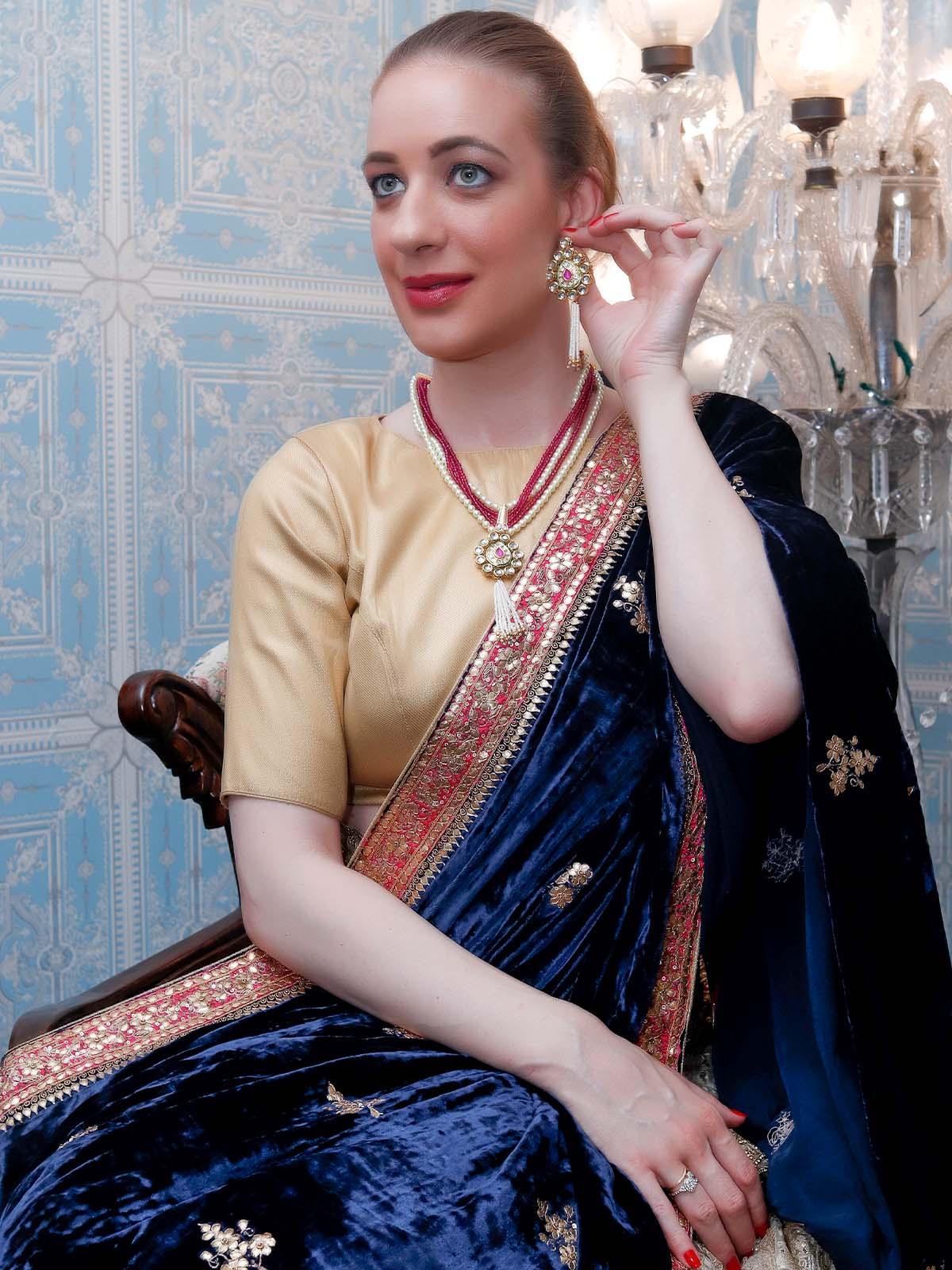 Double Sided Pearl and Kundan Necklace set - Rajwada
