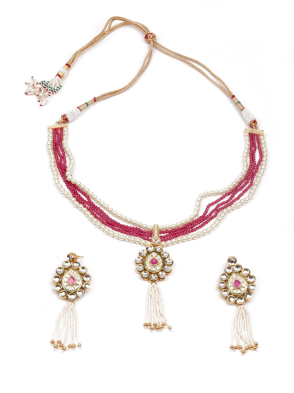 Double Sided Pearl and Kundan Necklace set - Rajwada