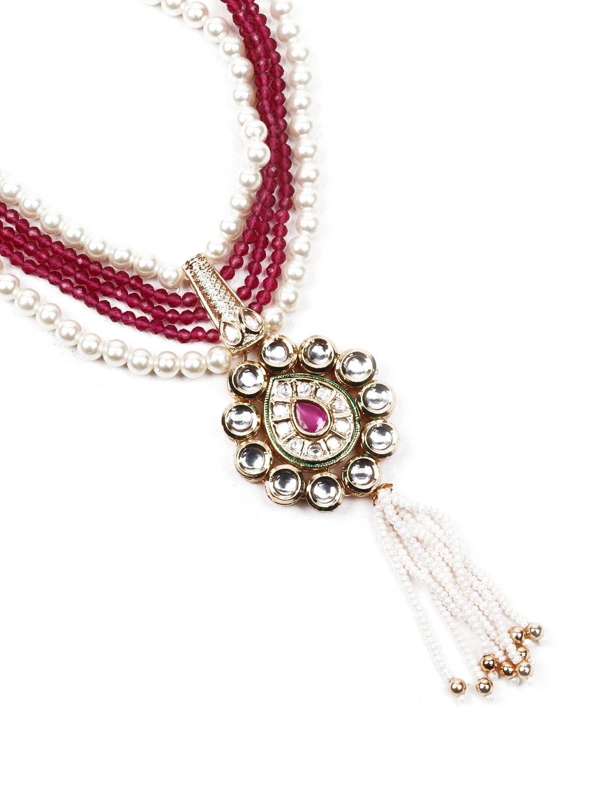 Double Sided Pearl and Kundan Necklace set - Rajwada