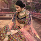 Rajwada Women Navy Blue Thread With Mutli Sequins Work Semi Stitched Lehenga With Unstitched Blouse