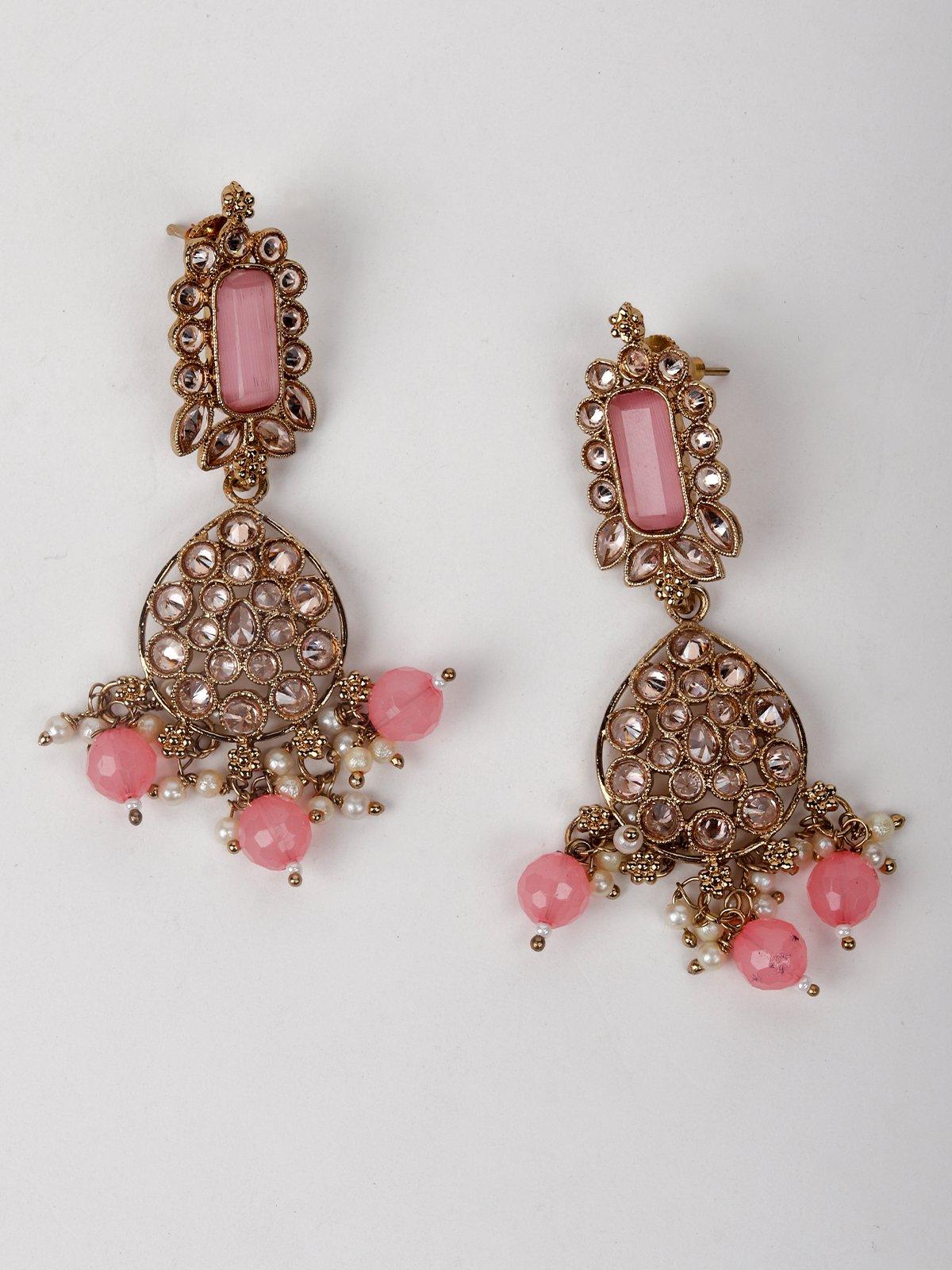 Dust Pink And Gold-Tone Kundan Work Choker Set - Rajwada