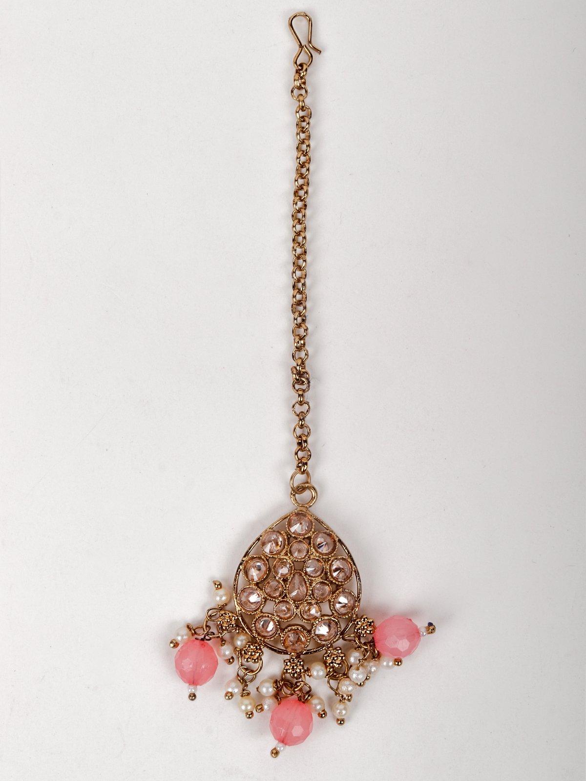 Dust Pink And Gold-Tone Kundan Work Choker Set - Rajwada
