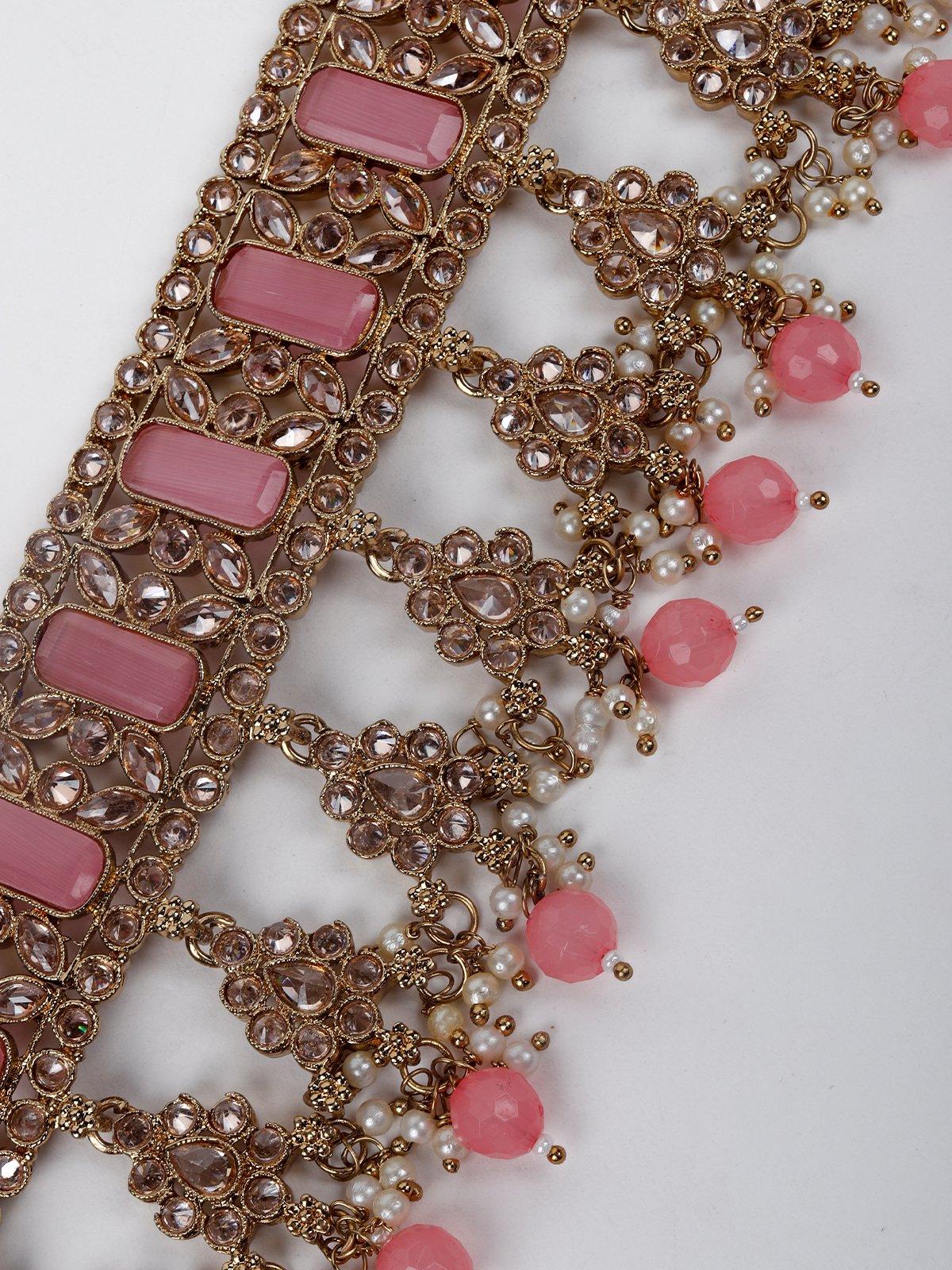 Dust Pink And Gold-Tone Kundan Work Choker Set - Rajwada