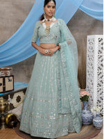 Dusty Green Georgette Lehenga Set - Rajwada