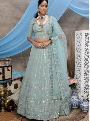 Dusty Green Georgette Lehenga Set - Rajwada