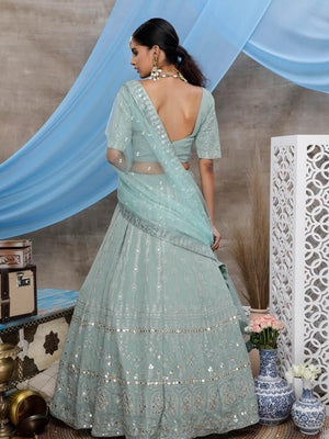 Dusty Green Georgette Lehenga Set - Rajwada