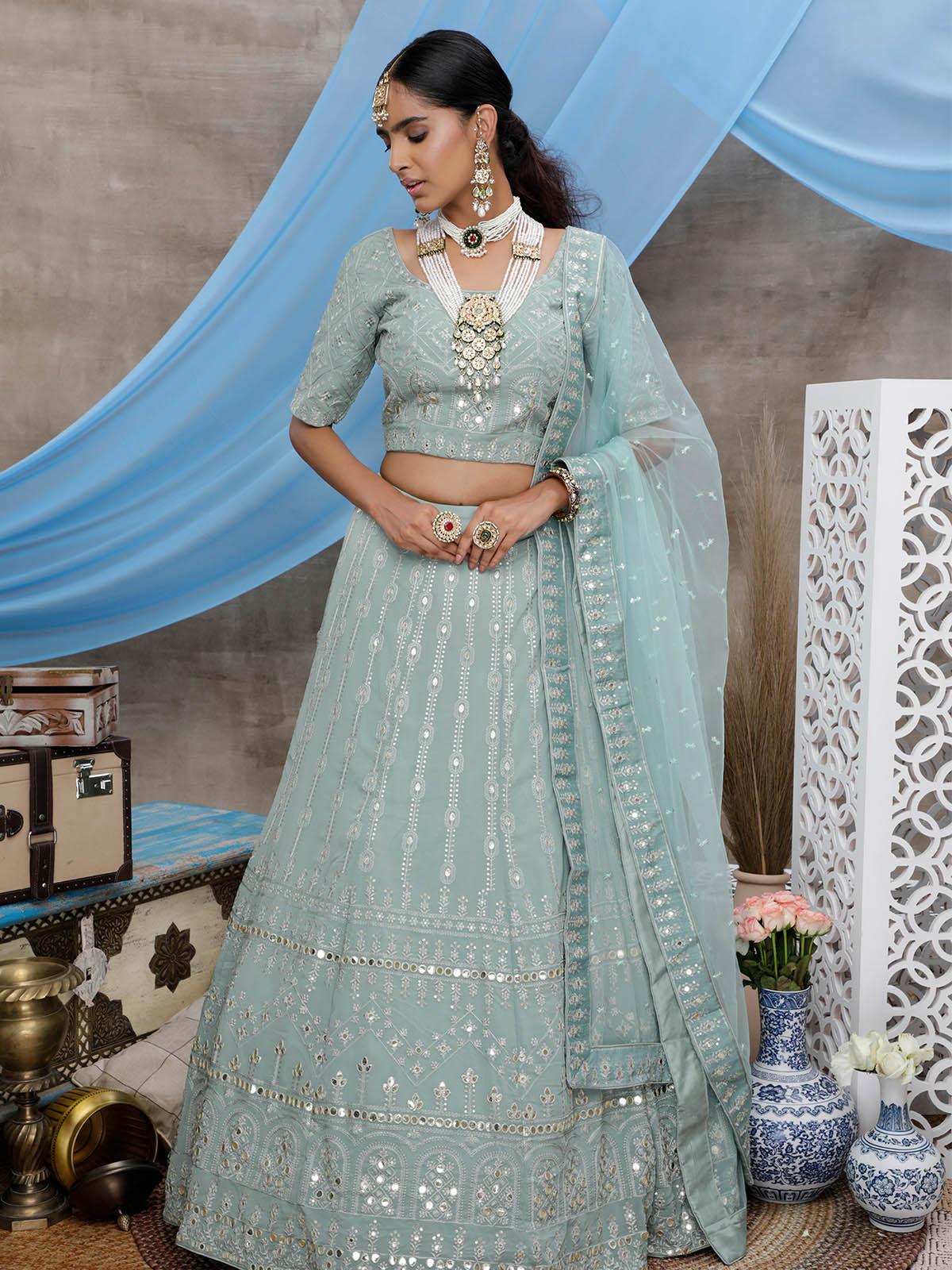 Dusty Green Georgette Lehenga Set - Rajwada