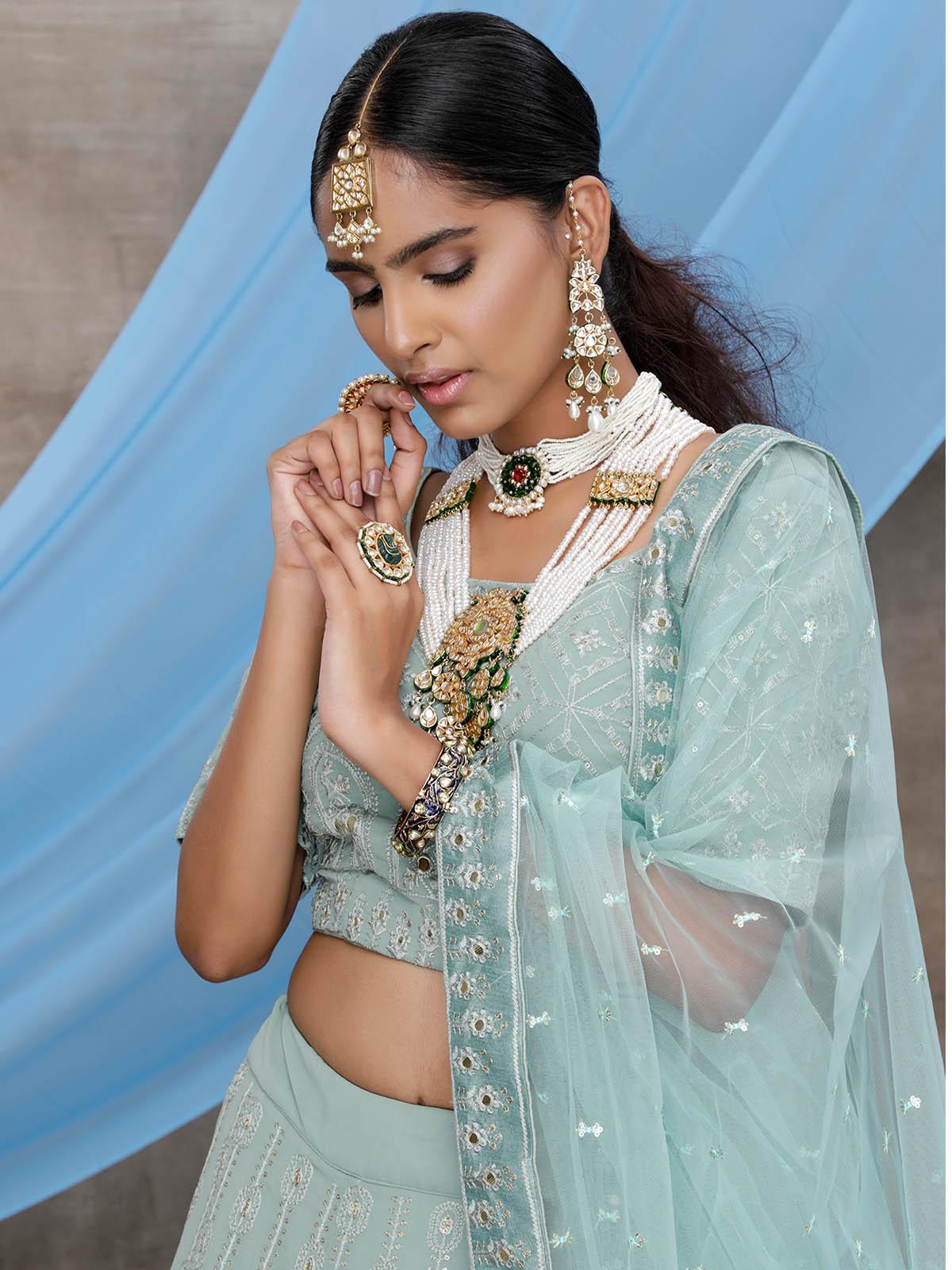 Dusty Green Georgette Lehenga Set - Rajwada